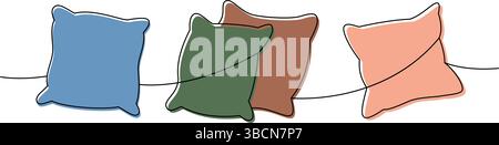 Set di comodi cuscini a una linea colorata in continuo. Cuscini ortopedici. Illustrazione vettoriale. Illustrazione Vettoriale