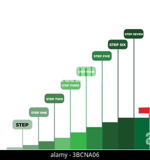 Progettazione infografica della crescita della cronologia STEP con stile grafico a barre di sfumatura per presentazione e analisi Illustrazione Vettoriale