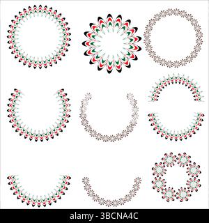 Layout dettagliato con motivo circolare con punti rosa tenue e fantasiosi motivi arrotondati Illustrazione Vettoriale