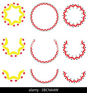 Forma a fiore circolare con layout ispirati al Mandala astratto giallo brillante e rosso Illustrazione Vettoriale