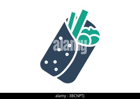 Icona burrito. stile icona a tinta unita. icona relativa alla carne. illustrazione vettoriale degli elementi alimentari Illustrazione Vettoriale