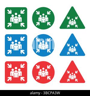 Segnale del punto di raccolta di emergenza. Illustrazione vettoriale del simbolo del punto di assemblaggio isolata su sfondo bianco. Illustrazione Vettoriale