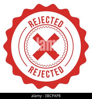 Inchiostro rosso rifiutato simbolo del timbro in gomma sigillo logo effetto grunge polveroso non approvato non riuscito rifiutato vignetta del cartellino informativo di avvertenza rifiutato Illustrazione Vettoriale