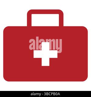 Kit di pronto soccorso rosso: Un'immagine semplice ma potente di un kit di pronto soccorso rosso, con una croce bianca ben visibile, che rappresenta la preparazione all'emergenza. Illustrazione Vettoriale