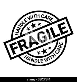 Set di icone per confezioni fragili, maneggiarle con cura e etichette di spedizione per la consegna. Scatola fragile, segnali vettoriali di avvertimento del carico Illustrazione Vettoriale