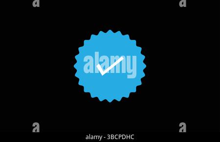 Segno di spunta blu icona di verifica simbolo vettore isolato su sfondo nero . Illustrazione Vettoriale