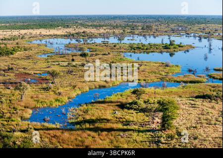 Una vista aerea del Delta dell'Okavango, del Botswana, del Delta dell'Okavango Foto Stock