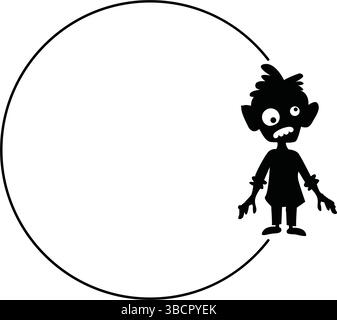 Silhouette circolare Halloween con montatura nera e zucche. Illustrazione Vettoriale