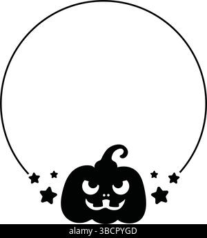 Silhouette circolare Halloween con montatura nera e zucche. Illustrazione Vettoriale