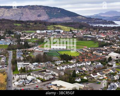 Vista aerea con droni di Dunoon Argyll e Bute Scotland Foto Stock