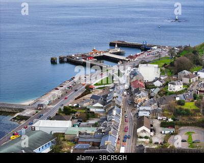 Vista aerea con droni di Dunoon Argyll e Bute Scotland Foto Stock