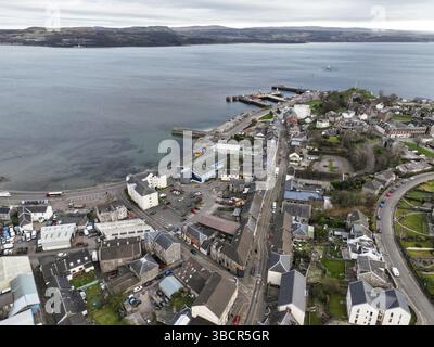 Vista aerea con droni di Dunoon Argyll e Bute Scotland Foto Stock