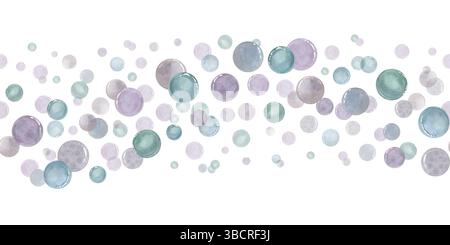 Bolle fluttuanti astratte in varie dimensioni acquerello bordo ondulato senza cuciture sfondo isolato. Movimento organico fluido ornato. Per il marchio spa Foto Stock