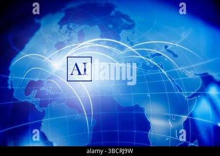 Immagine generata digitalmente del globo blu con il simbolo ai Foto Stock