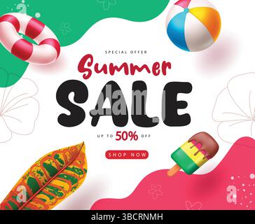 Vendita estiva design abstract della clipart di sfondo. Promozione estiva in modello banner verde e rosso per sconti per acquisti a tempo limitato durante le festività natalizie Illustrazione Vettoriale