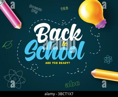 Torna a pos. Modello clipart scuola Testo di saluto scolastico con elementi educativi Illustrazione Vettoriale