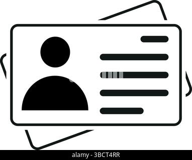 icona della carta d'identità in bianco e nero con il simbolo del profilo e le righe di testo utilizzate per l'identificazione o la visualizzazione delle informazioni personali Illustrazione Vettoriale