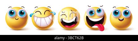 Set di caratteri clipart emoji. Carattere emoji con un'espressione del viso felice. Illustrazione Vettoriale