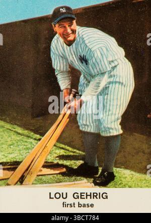 Lou Gehrig, prima base, carta da baseball Golden Press, 1962 Foto Stock