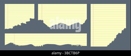 Set di carta strappata giallo Legal con fogli di blocco note con linee rigate, ideale per l'uso in ufficio, a scuola o a scuola. Layout semplice e pulito per Illustrazione Vettoriale