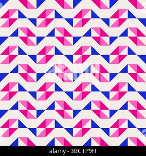 Quilt geometrica astratta brillante e vivace motivo vettoriale senza cuciture, blocco di colori. Sfondo patchwork colorato geometrico ad alto contrasto. Fucsia rosa Illustrazione Vettoriale