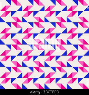Quilt geometrica astratta brillante e vivace motivo vettoriale senza cuciture, blocco di colori. Sfondo patchwork colorato geometrico ad alto contrasto. Fucsia rosa Illustrazione Vettoriale