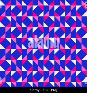 Quilt geometrica astratta brillante e vivace motivo vettoriale senza cuciture, blocco di colori. Sfondo patchwork colorato geometrico ad alto contrasto. Fucsia rosa Illustrazione Vettoriale
