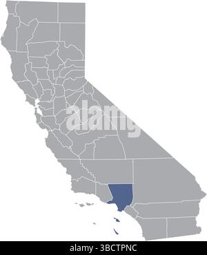La mappa amministrativa della California con la contea di Los Angeles evidenziata Illustrazione Vettoriale