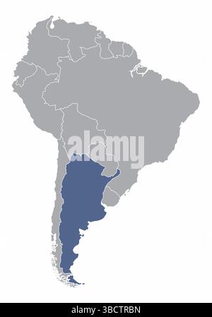 La mappa amministrativa del Sud America con l'Argentina evidenziata Illustrazione Vettoriale
