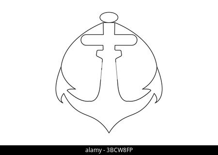 Illustrazione vettoriale del contorno ART a linea singola continua di ancoraggio della nave Illustrazione Vettoriale