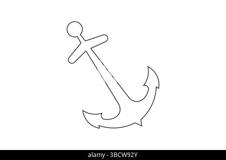 Illustrazione vettoriale del contorno ART a linea singola continua di ancoraggio della nave Illustrazione Vettoriale