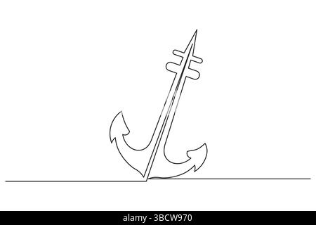 Illustrazione vettoriale del contorno ART a linea singola continua di ancoraggio della nave Illustrazione Vettoriale