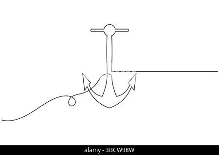 Illustrazione vettoriale del contorno ART a linea singola continua di ancoraggio della nave Illustrazione Vettoriale