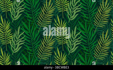 La palma hawaiana lascia un motivo senza cuciture. Motivo tropicale con foglie verdi di palma da cocco Illustrazione Vettoriale