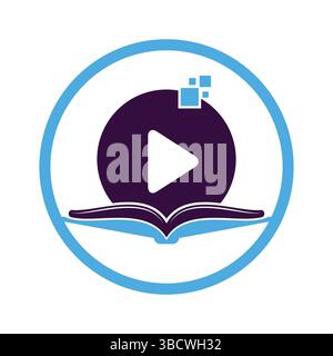 Modello icona design logo supporti libro. Illustrazione del design del simbolo del logo Book Play. Illustrazione Vettoriale