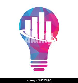 Modello di disegno del logo vettoriale Planet Stats. Design del logo a forma di lampadina e finanza mondiale. Illustrazione Vettoriale