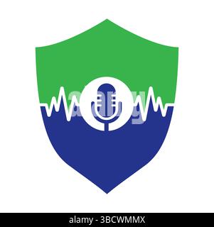 Logo podcast medico con battito cardiaco. Podcast Heartbeat Line Logo Design modello vettoriale. Illustrazione Vettoriale