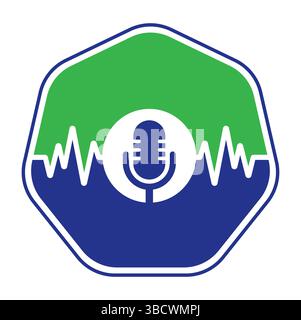 Logo podcast medico con battito cardiaco. Podcast Heartbeat Line Logo Design modello vettoriale. Illustrazione Vettoriale
