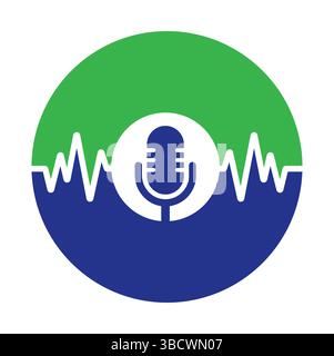 Logo podcast medico con battito cardiaco. Podcast Heartbeat Line Logo Design modello vettoriale. Illustrazione Vettoriale