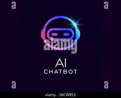 Logo AI chatbot con futuristico volto robot di forma circolare, casco cosmico, design a gradiente luminoso. Ideale per assistenti virtuali, branding tecnologico Illustrazione Vettoriale