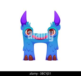 Strange Monster character Cartoon font Letter H. Bizarre bugaboo, bogle personage type sign, fantasy Monster character vector alfabeto inglese font letter. Spaventoso horror creature kids ABC Element Illustrazione Vettoriale