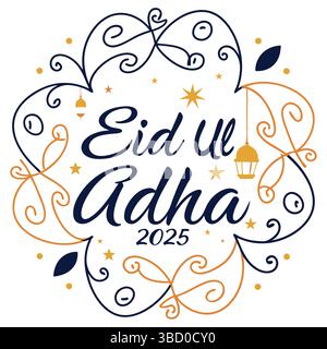 Lussuoso design Golden Eid ul Adha con intricati motivi ornamentali e calligrafia araba Illustrazione Vettoriale