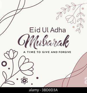 Eid ul Adha Greeting elegante Line Art con delicati dettagli ornamentali e Crescent Moon Illustrazione Vettoriale
