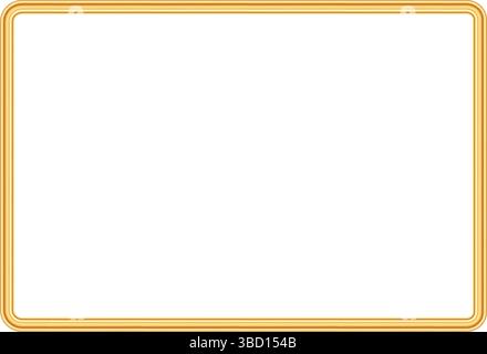 Cornice rettangolare realistica in oro per immagini. mockup di oggetti rettangolari di lusso 3d per cornice fotografica. Bolden Border per certificato, premio, francobollo, vignetta Illustrazione Vettoriale