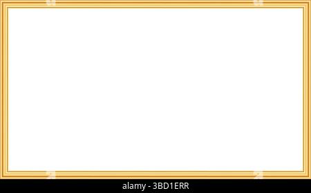Cornice rettangolare dorata per l'immagine. mockup realistico di oggetti rettangolari di lusso 3d per cornice fotografica. Golden Border per certificato, premio, francobollo, vignetta Illustrazione Vettoriale