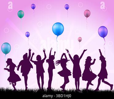 Sagome per bambini che ballano felici Illustrazione Vettoriale