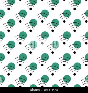 Segnale wireless minimalista con cerchio verde sullo sfondo promozionale delle schede tecnologiche Seamless Pattern. Illustrazione vettoriale isolata area di copertura Wi Fi sfondo, banner, etichetta o tematica delle schede promozionali Illustrazione Vettoriale