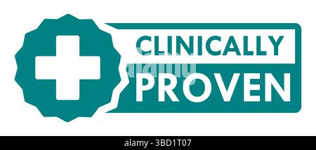 Etichetta clinicamente testata o vettore icone clinicamente testato isolato in stile piatto. Etichetta clinicamente testata per il confezionamento del prodotto. Illustrazione Vettoriale