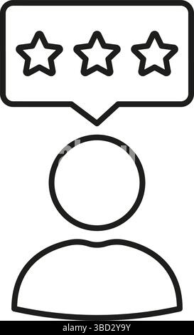 Revisione utente con icona Stars Line (linea stelle). Simbolo del feedback del cliente e del profilo della valutazione. Valutazione della qualità e valutazione della soddisfazione. Tratto modificabile Illustrazione Vettoriale