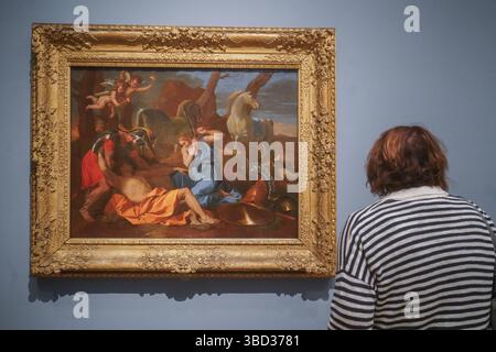 Londra, Regno Unito. 22 maggio 2025. Immagine: Nicolas Poussin, Tancred ed Erminia intorno al 1634 pittura a olio su tela . Una selezione di 18 capolavori che vanno dal Rinascimento al XX secolo dal Barber Institute of fine Arts all'Università di Birmingham. Le opere sono esposte dal 23 maggio al 22 febbraio. Accreditare Amer Ghazzal/Alamy Live News Foto Stock